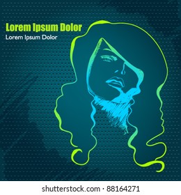 Vector illustration of beautiful modern, hand drawn style elegant woman portrait