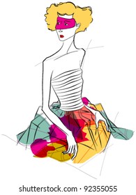 Vector illustration of beautiful modern, hand drawn style elegant, colorful carnival girl