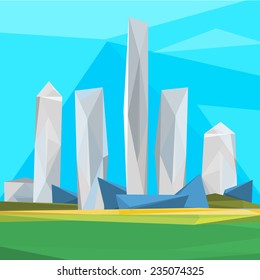 Vector illustration of beautiful modern polygonal cityscape with scyscrapers