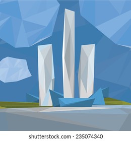 Vector illustration of beautiful modern polygonal cityscape with scyscrapers