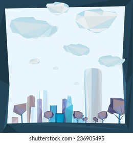 Vector illustration of beautiful modern polygonal cityscape with skyscrapers