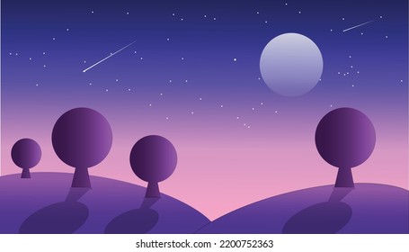Vector Illustration Beautiful Moon Night Landscape Stock Vector ...