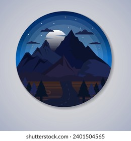 Vector Illustration of a Beautiful Mountain Blue Night Sky