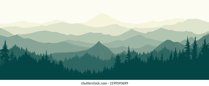 Ilustración vectorial de un hermoso paisaje montañoso y forestal.