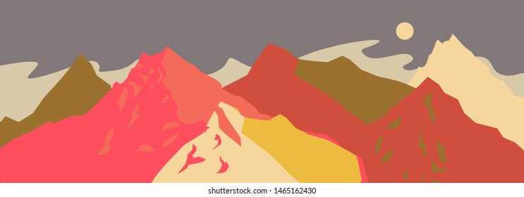 Vector illustration with beautiful mountain landscape in neutral beige color palette.