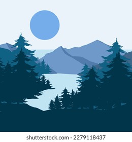 Vector illustration. Beautiful mountain landscape with trees. Seamless mountains background. Outdoor and hiking concept. flat design illustrations.