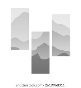 Vector illustration of beautiful mountain landscape with fog and forest. sunrise and sunset in mountains