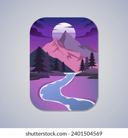Vector Illustration of a Beautiful Mountain Purple Night Sky