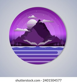 Vector Illustration of a Beautiful Mountain Purple Night Sky
