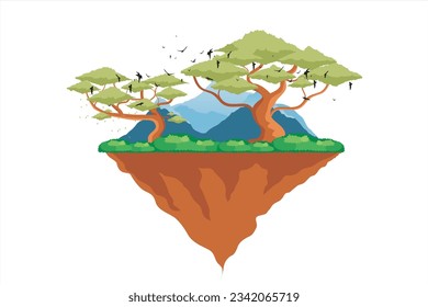 Ilustración vectorial de hermosas montañas y paisajes arbóreos