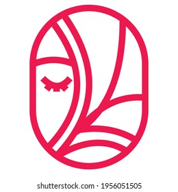 Vector illustration of a beautiful Muslim woman logo template, wearing a hijab style, geometric line drawing, pink color. 4000 x 4000 pixel perfect.