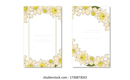Vector illustration of beautiful narcissus decoration layout. Design for invitation and frame border and template greeting card and wedding card and postcards. 