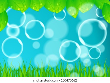 Vector illustration of beautiful nature background illustration with leaves and grass