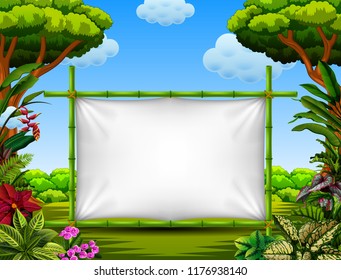 vector illustration of beautiful nature frame with the tree and flower accent