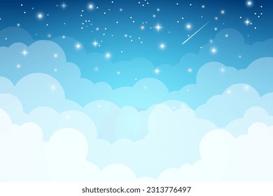 Vector illustration of Beautiful night sky with sparkling stars and mesmerizing clouds