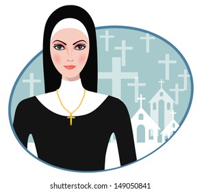 Vector illustration of Beautiful nun 