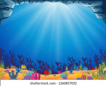 vector illustration of a beautiful ocean background with the blue water