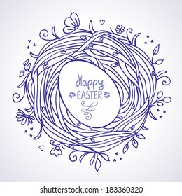 vector illustration beautiful outline Easter eggs and nest