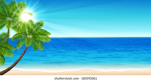 Vector illustration beautiful panorama of the sea coast