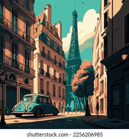 vector illustration of beautiful paris streets