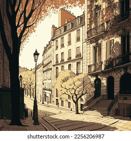 vector illustration of beautiful paris streets