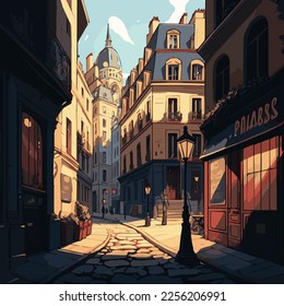 vector illustration of beautiful paris streets