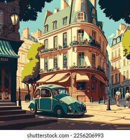 vector illustration of beautiful paris streets
