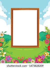 Vector illustration of a beautiful park with flowers and wood blank sign