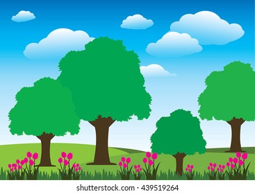 Vector illustration of a beautiful  park with green tree