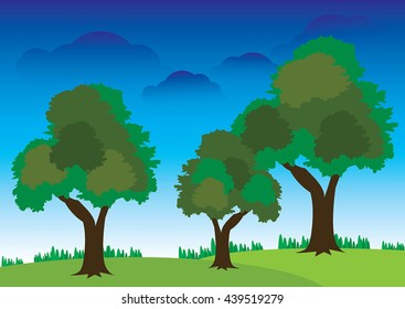 Vector illustration of a beautiful  park with green tree