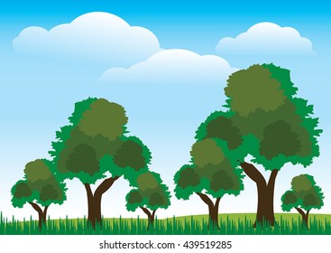 Vector illustration of a beautiful  park with green tree