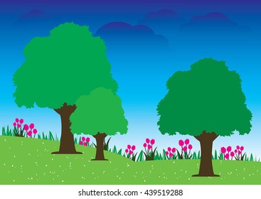 Vector illustration of a beautiful  park with green tree