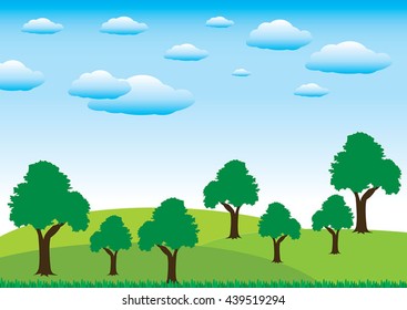 Vector illustration of a beautiful  park with green tree