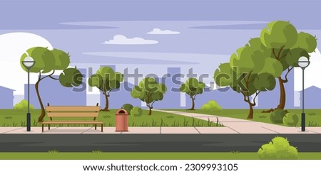 Image, Stock Photo Bench and garbage can on a green embankment