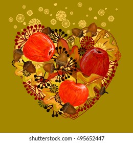 Vector illustration. A beautiful illustration of a pattern of acorns. greeting card. apples