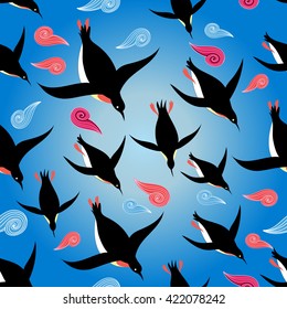 Vector illustration Beautiful pattern with penguins swimming in the sea