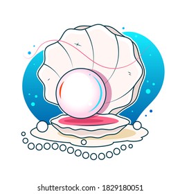 Ilustración vectorial de una hermosa perla en una concha sobre un fondo blanco