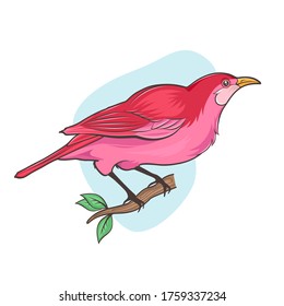 Ilustración vectorial de un hermoso pájaro rosa sentado en una rama