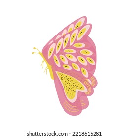 Vector illustration. Beautiful pink butterfly on a white background. Print concept, postcard, print for clothes, illustration for book, logo.
