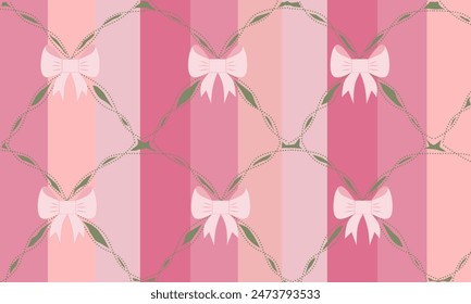Vector illustration of beautiful pink butterfly ribbon seamless pattern on multicolor background suitable for web, wallpaper, cover, gift wrapping, textile, print, etc.