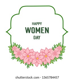 Vector illustration beautiful pink flower frame with greeting card happy women day hand drawn