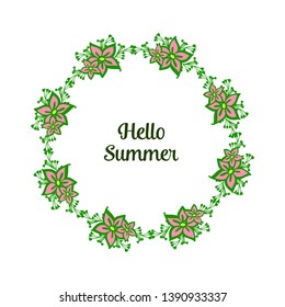 Vector illustration beautiful pink flower frame for design hello summer