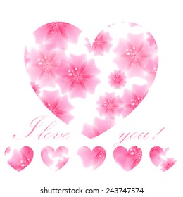 Vector illustration of beautiful pink flowered heart on white background. Greeting card