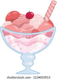a vector illustration of a beautiful pink ice ream with cherry top 