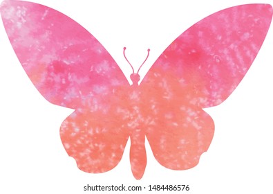 Vector illustration of a beautiful pink and orange butterfly with water color effect isolated on white background