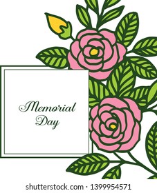 Vector illustration beautiful pink rose flower frame for card of memorial days