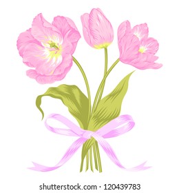 Vector illustration of beautiful pink tulips bouquet