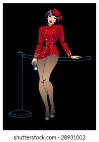vector illustration of a beautiful pinup in an usher's uniform