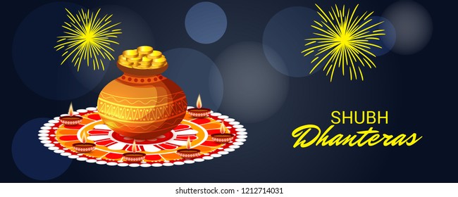 Vector illustration of a Beautiful Poster Or Banner With Goddess Maa Laxmi Of Indian Dhanteras Festival Background. 