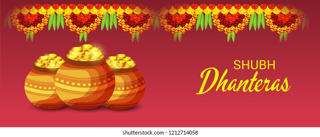 Vector illustration of a Beautiful Poster Or Banner With Goddess Maa Laxmi Of Indian Dhanteras Festival Background. 